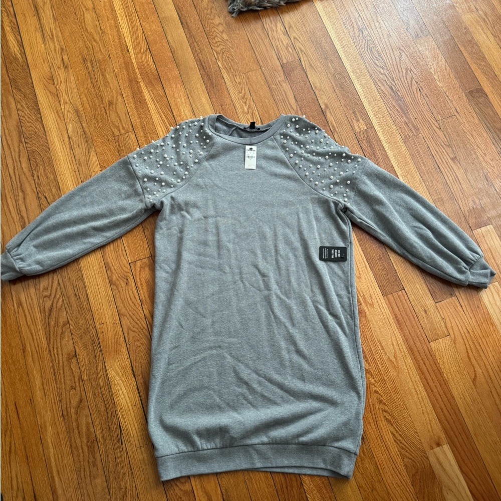 EXPRESS Gray Sweater Dress with Pearl Accents. New with tags